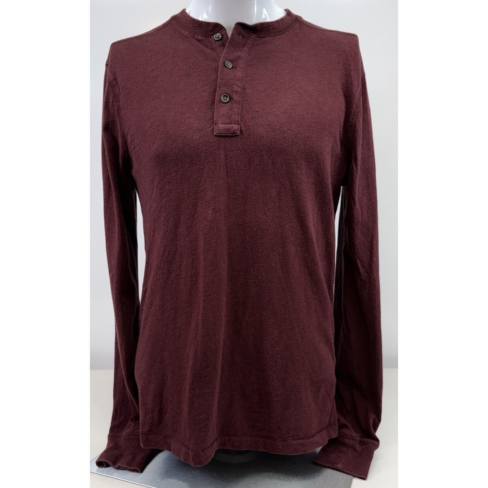 J Crew Henley Shirt Mens Medium Burgundy Long Sleeve Slub Cotton